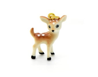 Tiny Porcelain Fawn Deer Pendant • Hand Painted • Hand Made Gifts • Animal lover • Kids Gift • Cute Miniature Figurine Charm (L030/31)
