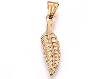 1 - Large Leaf Pendant Design • 24k Gold Stainless Steel • Minimal Shape • Jewelry Making Supplies • Simple • Allergy Free Charm (AS132)