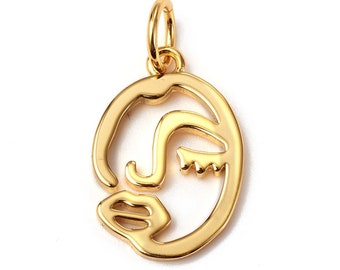 Golden Face Pendant - Artistic Oval Face Charm with O-ring  •  Long - lasting Plated   • Art Drawing Charm Golden Head (AQ019)