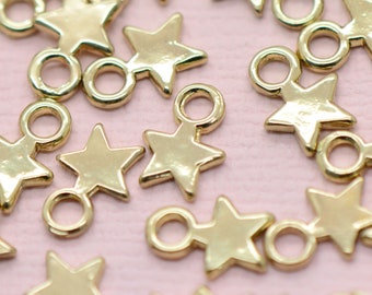 10 Star Charm • Gold • Tiny Minimal Shape • Jewelry Making Supplies • Simple Geometric Charm Shapes • Flat Bead Bracelet Sky Gift (H022)