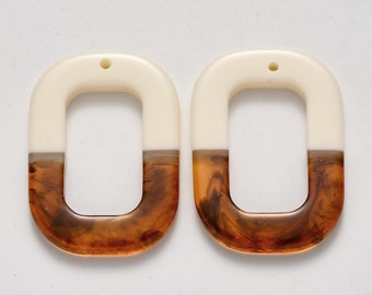 2- Two Tone Rounded Rectangle Resin Pendants • Unique Pendant Link Charm White Resin Modern Earring • Jewelry Making Round Resin (AU218)