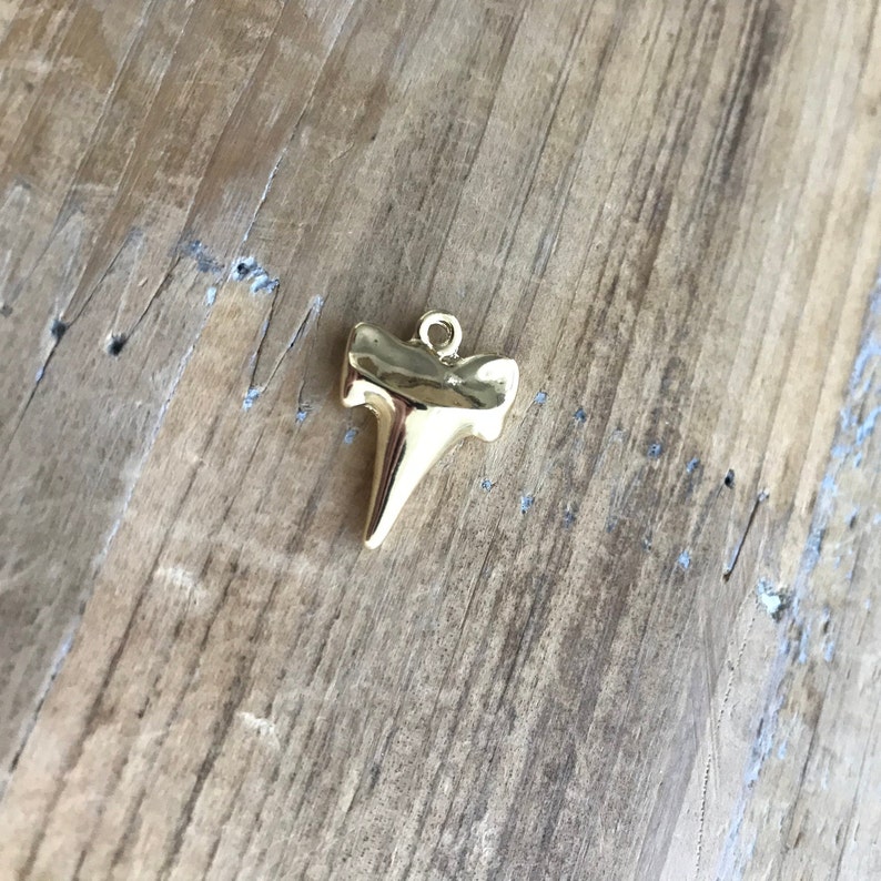 Large Mako Shark Tooth Charm 24k Gold Dipped Brass Shark tooth Supplies Pendant Charm Jewelry Supplies BA103 image 1