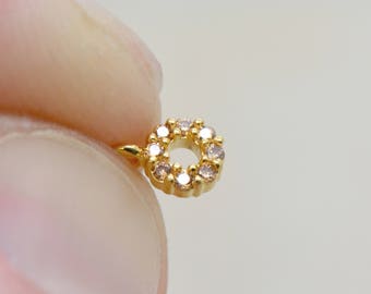 Tiny Round Charm 24K Gold Plated Brass Cubic Zirconia Champagne Pink Crystal Rhinestone Ring Charm Pendant Jewelry Making Supplies (AT164)