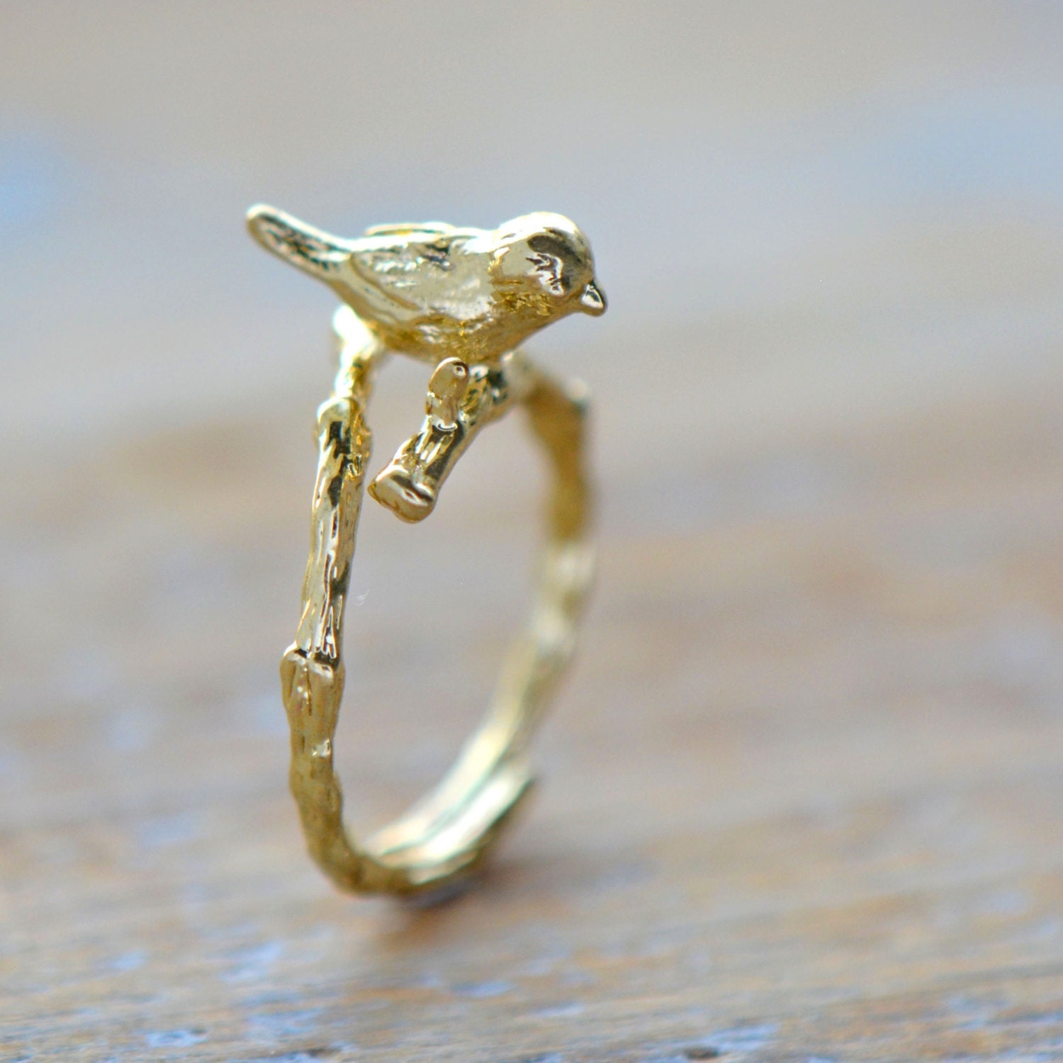 Bird Ring in 24K Gold Plating Bird Perched on Branch Etsy