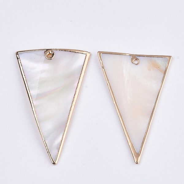 1- Natural Freshwater  Triangle Shell  Pendant •  Edge Brass Gold Plated Trim • Minimal Shape • Jewelry Making Supplies  AV061