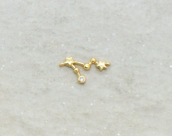 Tiny LEO Zodiac Sign Constellation Pendant Link 24k GOLD Plated Brass Cubic Zirconia Rhinestone Charm Star Sign Zodiac Charm (AT002)