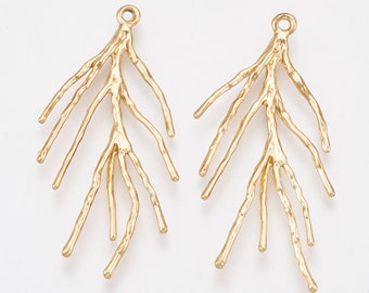 2 -Branch Charm • Real 18k Gold Plated  • Jewelry Making Supplies • Brass Pendants (AB34)