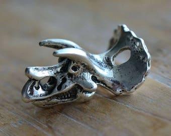 1 - 3D Triceratops Dinosaur Skull Charm - Silver Toned Brass Layered Charm Minimal Jewelry Pendant (AS172)