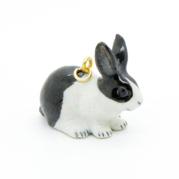 Porcelain Bunny Black/White Pendant • Hand Painted • Hand Made • Gift For Her • Animal lover • Kids Gift • Cute Miniature Figurine (CA026)