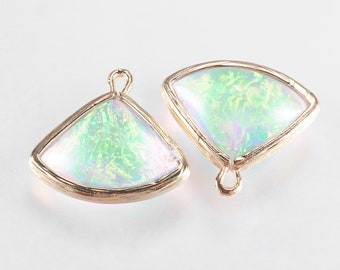 2- Light Green Opal Resin Foil Charm • 24k Gold Dipped Resin • Tiny Minimal Bead • Jewelry Making Supplies • Cute Green Girls Gift (AU046)