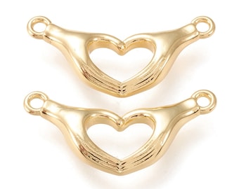 Hands Making Heart Link Connector Charm • Gold • Hand with Heart • Jewelry Making Supplies •  People Love Charms • Affection Charm AS133