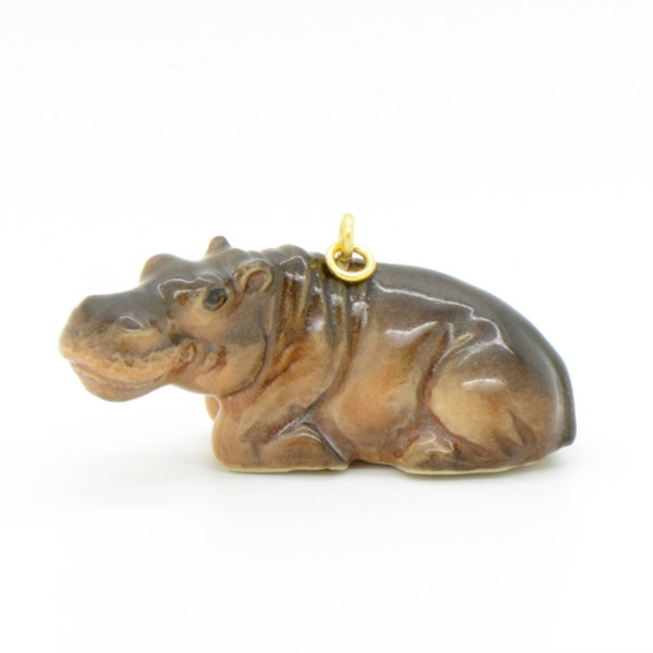 Porcelain Hippo Pendant • Hand Painted • Hand Made • Gift For Her • Animal lover • Kids Gift • Cute Miniature Ceramic Figurine (CA226)