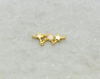 Tiny AQUARIUS Zodiac Sign Constellation Pendant Link 24k GOLD Plated Brass Cubic Zirconia Rhinestone Charm Star Sign Zodiac Charm (AT006)