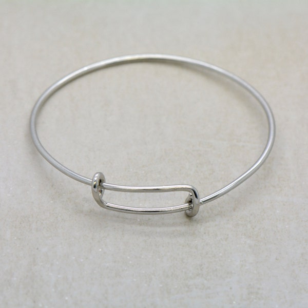 1 - Silver Expandable Bracelet Wire Charm Bracelet Sterling Silver Plated 2mm Thick Expandable Wire Bracelet (DA154)