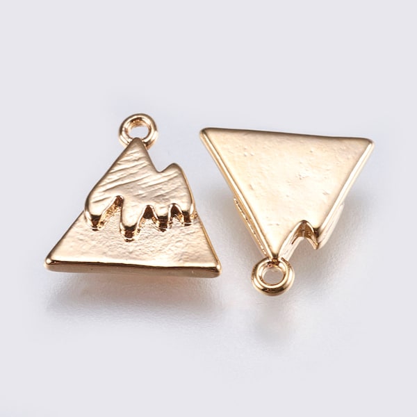 2 -Snowy Mountain Charm • Gold • Tiny Minimal Shape • Jewelry Making Supplies • Simple Geometric Charm Shapes • Flat Bead Snow (AS163)