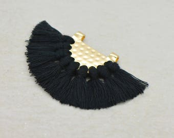 Black Fan Tassel 24k Gold Plated Brass Cotton Fan Tassel Pendant Link Charm Black Fan Tassel Earring Jewelry Making Supplies