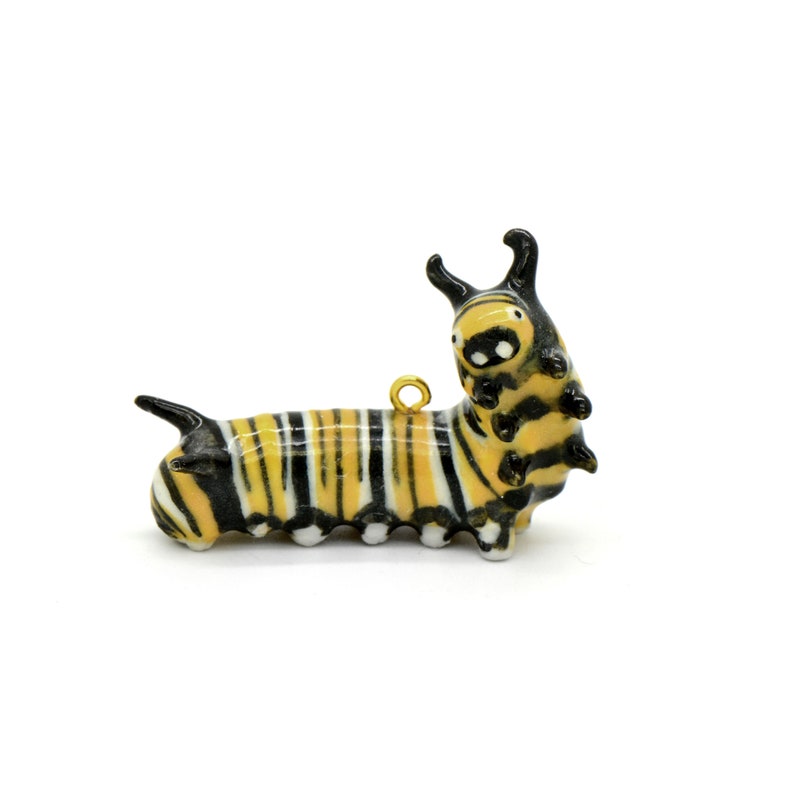 CA058 Porcelain Monarch Caterpillar Pendant \u2022 Hand Painted \u2022 Hand Made \u2022 Gift For Her \u2022 Animal lover \u2022 Kids Gift \u2022 Cute Miniature Figurine