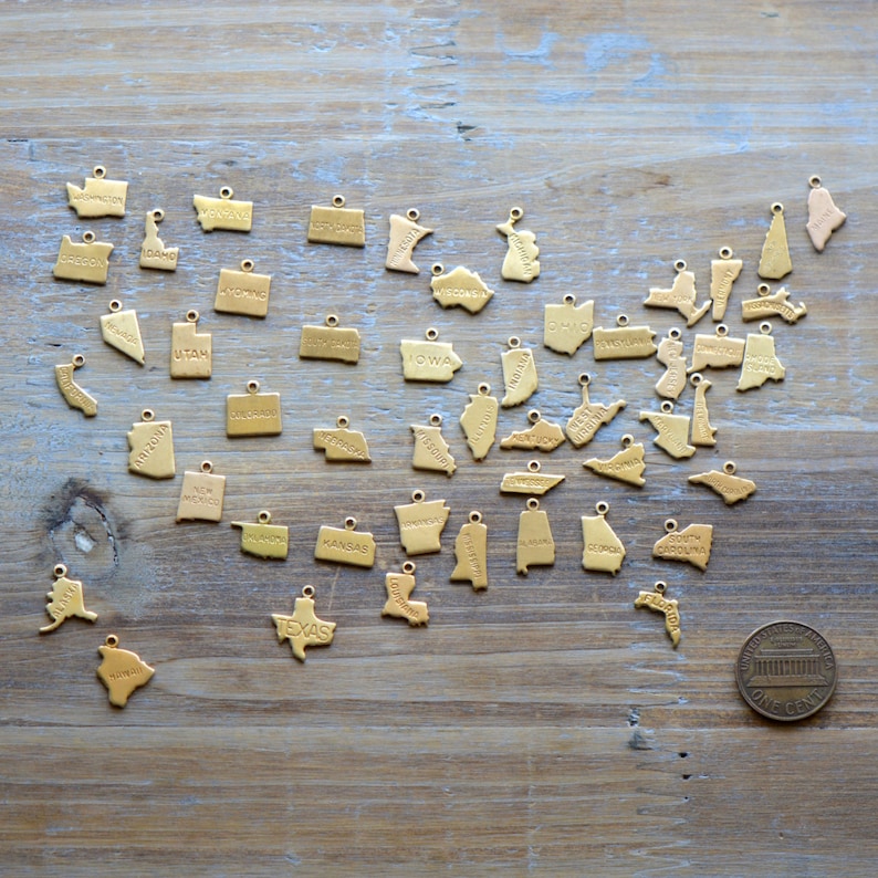 State Map Charm, PICK ANY STATE, 10mm size, Allergy Free, Made of Brass, Minimal Design image 2