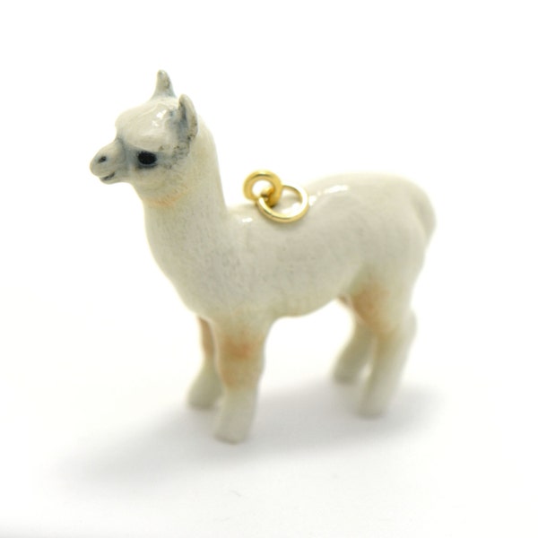 Porcelain White Alpaca Pendant • Hand Painted • Hand Made • Gift For Her • Animal lover • Kids Gift • Cute Miniature Figurine Charm (CA013)