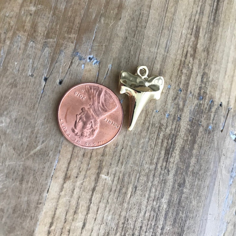 Large Mako Shark Tooth Charm 24k Gold Dipped Brass Shark tooth Supplies Pendant Charm Jewelry Supplies BA103 image 2