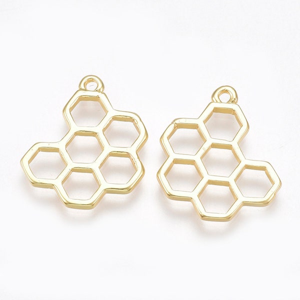 2-Gold Honeycomb Charm •Real 18K Gold Plated Brass • Layering Charms Minimal Jewelry Pendant •Bee Honeycomb (AY009)