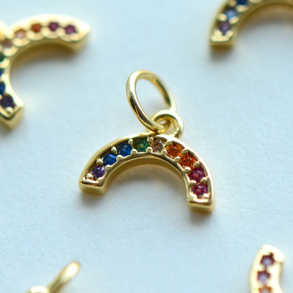 1-Small Rainbow Charms Colorful Gems • 24k Gold Dipped • Tiny Minimal Nature • Jewelry Making Supplies • Simple Charms • Beads (B027)