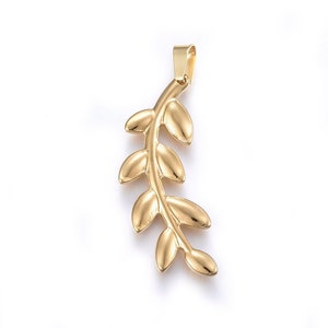 1 - Leaf Vine Pendant Design • 24k Gold Stainless Steel • Minimal Shape • Jewelry Making Supplies • Simple • Allergy Free Charm (AT223)