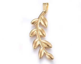 1 - Leaf Vine Pendant Design • 24k Gold Stainless Steel • Minimal Shape • Jewelry Making Supplies • Simple • Allergy Free Charm (AT223)