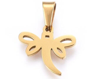 1 - Dragon Fly Pendant Design • 24k Gold Stainless Steel • Minimal Shape • Jewelry Making Supplies • Simple • Allergy Free Charm (AU239)