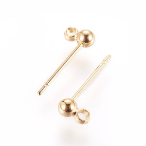 1 Pair - Gold Stud Earrings with Loop  • Real 18K Gold Plated Brass •  Dainty Minimal Ball Earring Jewelry making supplies G027