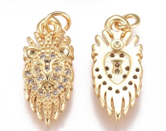 1- Zirconia Golden Lion Charm • Brass Micro Pave Cubic Zirconia Pendants • Jewelry w/ Jump Ring •  Animal Charms • Lion King (AR181)