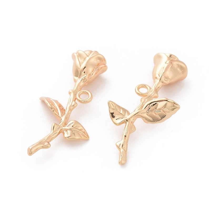 AS125 2-Natural Golden Rose Flower Charm \u2022 real 18k Gold Dipped Brass \u2022 Tiny Minimal Shape \u2022 Jewelry Making Supplies \u2022 Simple Charm