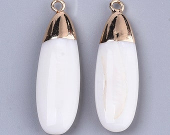 2- Natural Freshwater Shell Teardrop Pendant •  Gold Plated Brass Findings • Minimal Shape • Jewelry Making Supplies (AR227)