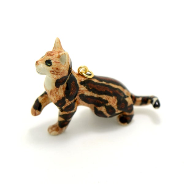 Porcelain Bengal Cat  Pendant • Hand Painted • Hand Made • Gift For Her • Animal lover • Kids Gift • Cute Miniature Figurine Charm (CA273)