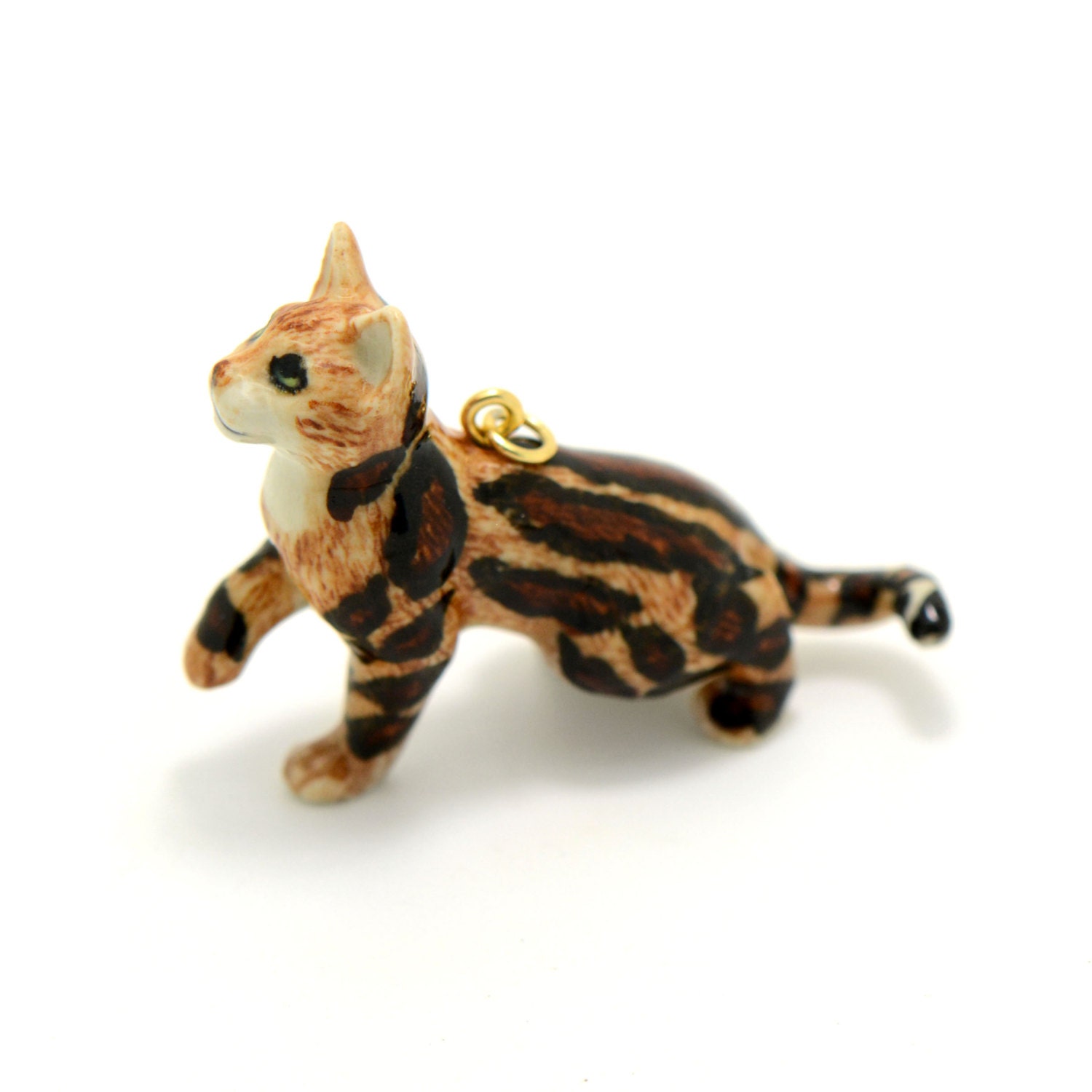 Porcelain Bengal Cat Pendant • Hand Painted • Hand Made • Gift For Her • Animal lover • Kids Gift • Cute Miniature Figurine Charm (CA273)