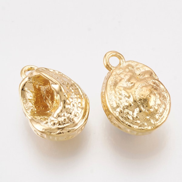 2 - Gold Ocean Shell • 24k Gold Dipped  Brass Charm • Pendant Sea Shell Pendant Pearl Shell Pendant Charm Jewelry Supplies (AS063)