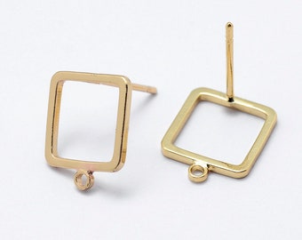 1 Pair - Square Earring Finding Components • 1mm Thin • 24k Gold Dipped • Chain Stud Earring Component Jewelry Making Supplies (AS130)