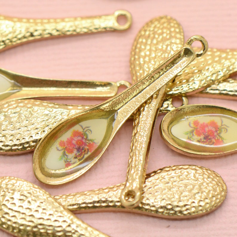 1 Cute Golden Spoon Charm 24k Gold Dipped Brass Tiny Etsy Sweden