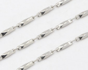 100cm - Stainless Steel • Bar Geometric Bead • Round Faceted Linked Sterling Silver Brushed Brass • Jewelry Making Chain (AT124)