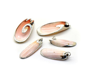 1 - REAL Small Flat Shell with Sterling Silver Plated Trim Pendant Sea Shell Pendant Clam Shell Pendant Charm Jewelry Supplies (AM044)