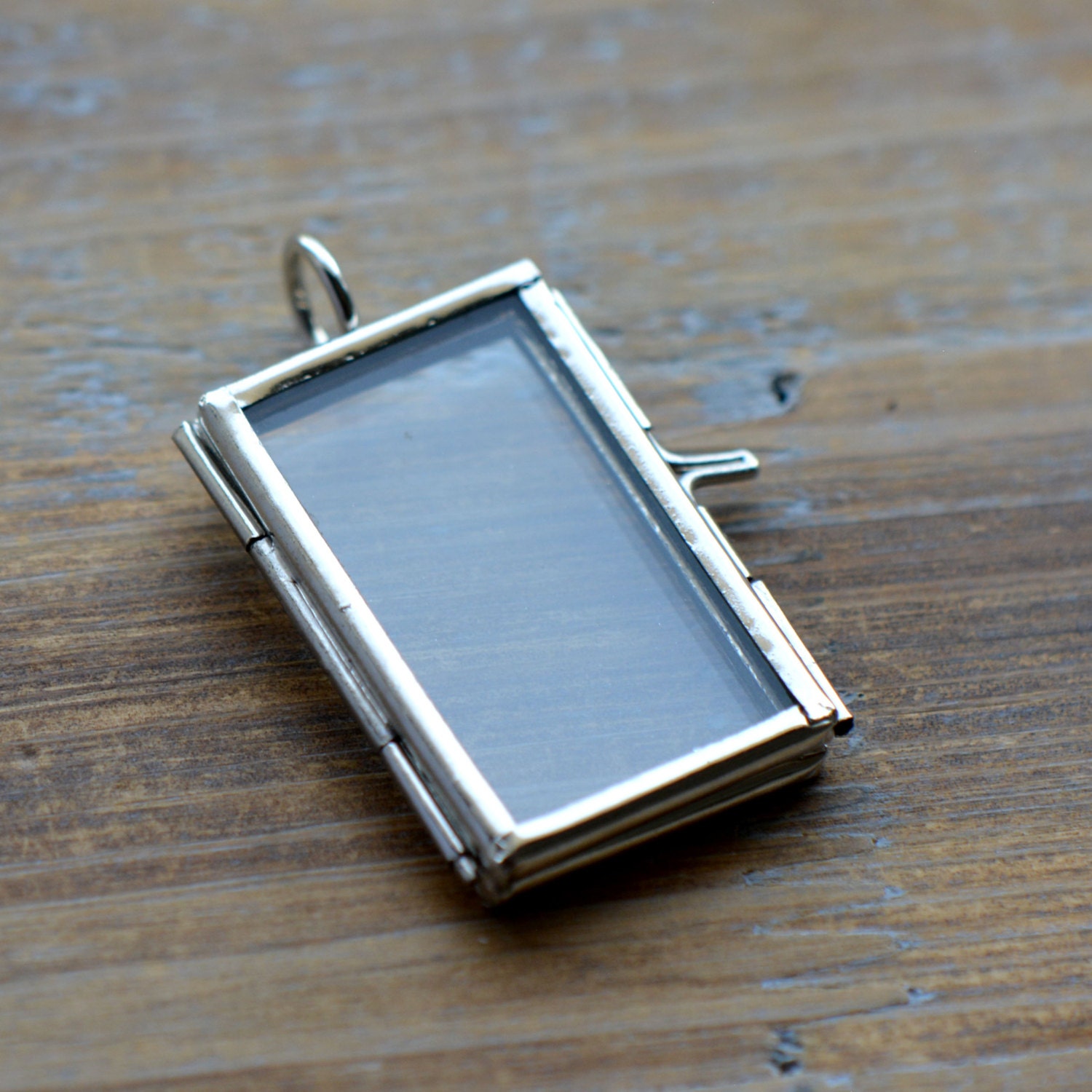 SILVER Glass Frame Pendant RECTANGLE Shape Double Sided Glass