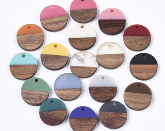 5 Small  Wooden Resin Earrings Circles • Real Sliced Wood  Mixed Colors • Unique Pendant  Charm Resin Modern Earring • Jewelry Making  AL070