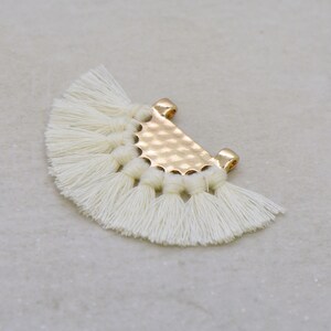 2 - Cream Fan Tassel 24k Gold Plated Brass Cotton Fan Tassel Pendant Link Charm Cream Fan Tassel Earring Jewelry Making Supplies