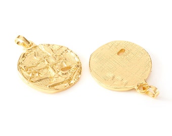 Textured LIBRA Zodiac Sign Pendant • Gold Flat Round with Constellation/zodiac sign • Jewelry Making Supplies •  18K Gold Plated X030