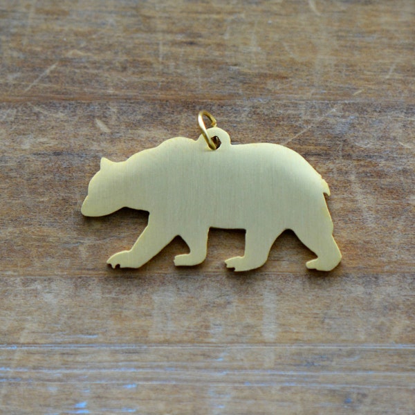 Bear Silhouette Charm Brushed 24k Gold Plated Stainless Steel Bear Layering Charm Minimal Jewelry Pendant (AS038)