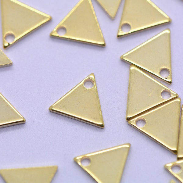 10 - Triangle Charm •24k Gold Brass • Tiny Minimal Shape • Jewelry Making Supplies • Simple Geometric Charm Shapes • Flat Bead (AT147)