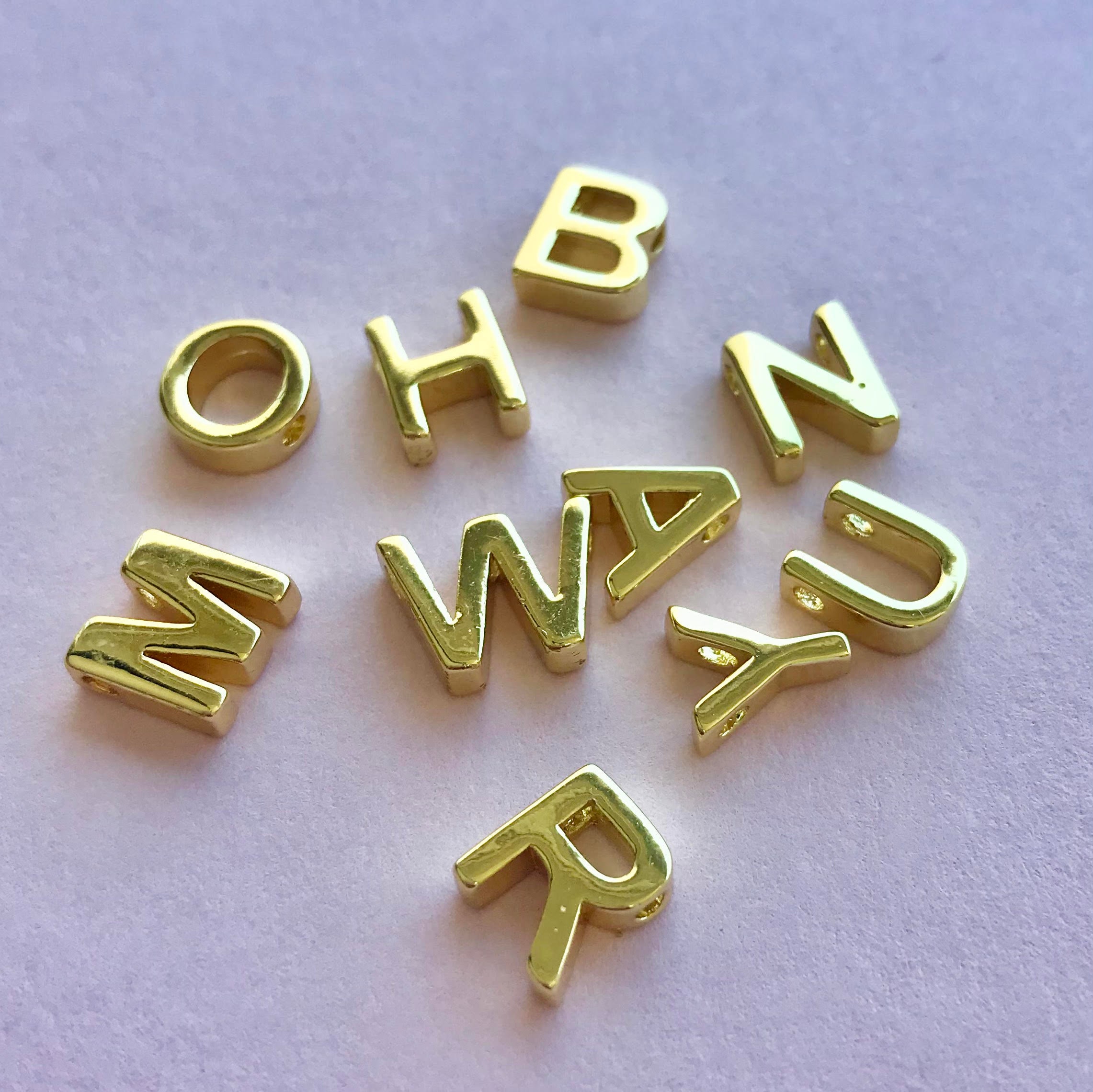 1-gold UPPERCASE Letter Alphabet Beads Pick Your Letter Shiny Long Lasting  Gold Plated Simple Monogram Initial Letter AL016-AL017 