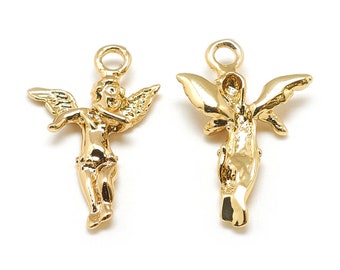 1 - Gold Angel W/ Wings Charm • real 18K gold plated brass •3D angel (E067)