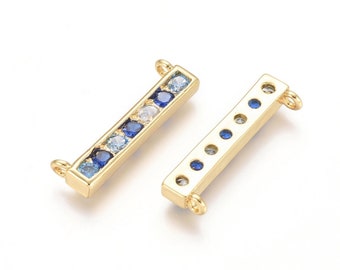 Blue Bar Connector, Cubic Zirconia Stick Charm, Natural Multi Sapphire Stone, Gold Dipped Gemstone, Jewelry Crafting Minimalist Jewels AR162