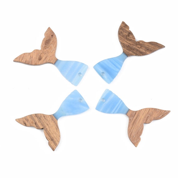 5 Mermaid Fish Tail Resin & Walnut Wood Pendants Real Resin/wood
